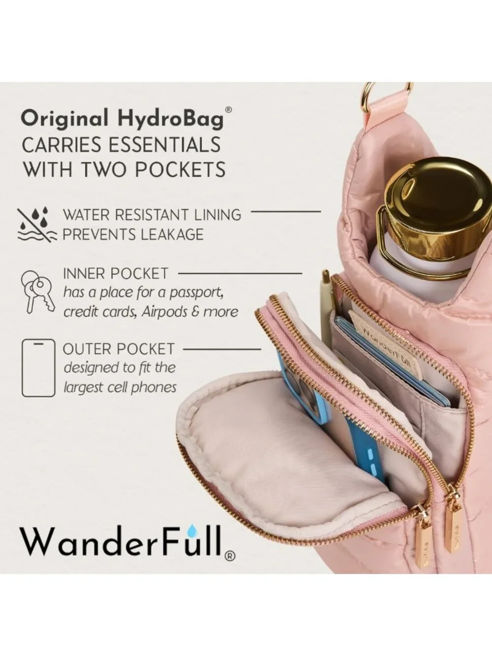 Hydro Crossbody Water Bottle Holder with Phone Pocket - Fits 32 oz Bottles